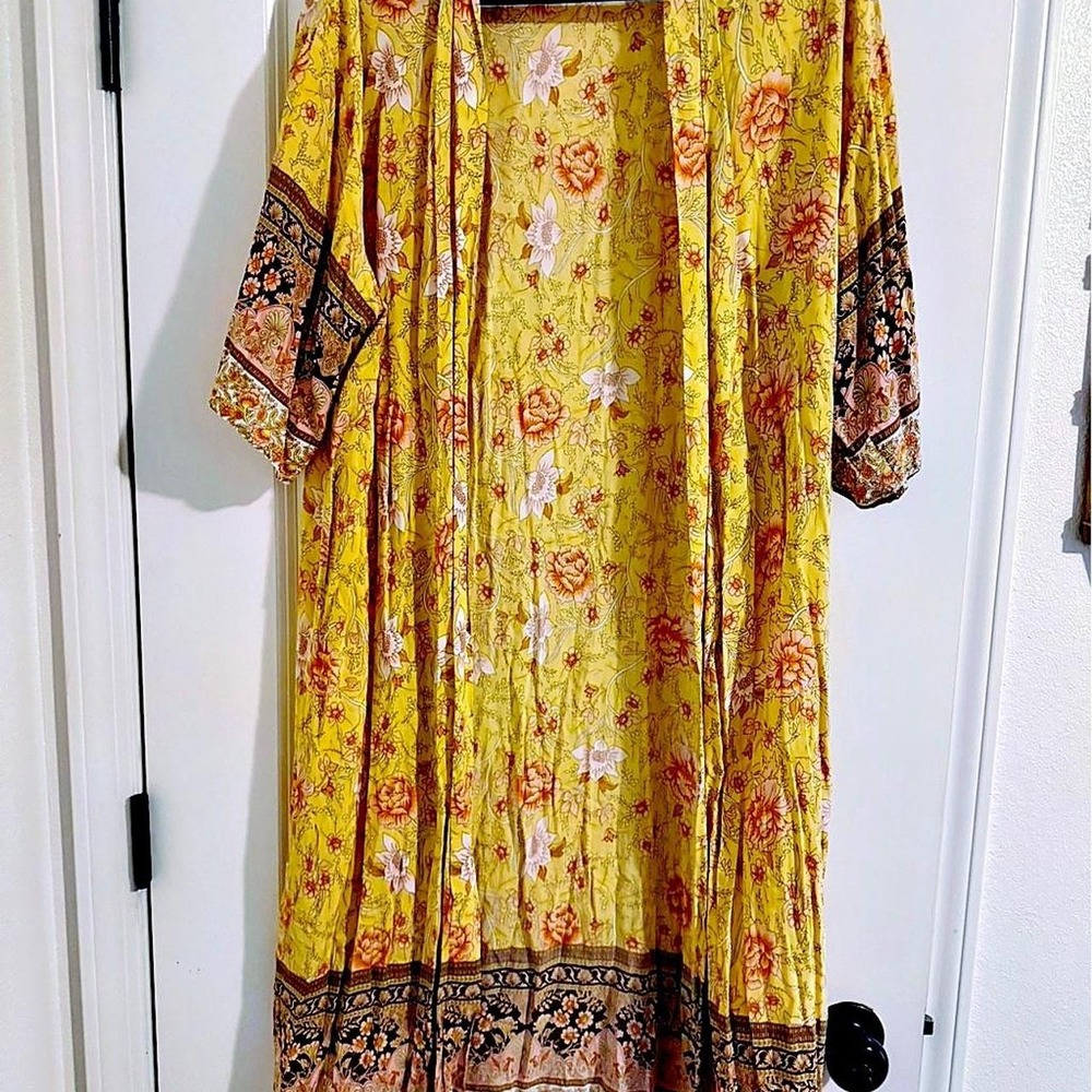 Yellow Floral Maxi Kimono Medium